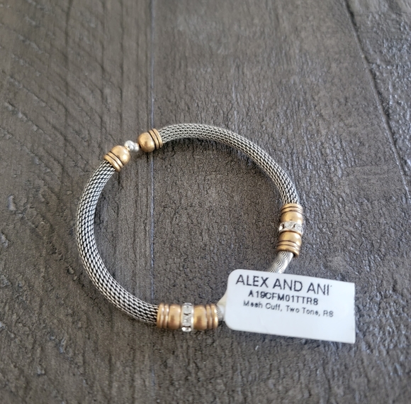 NWT Alex and Ani Mesh Cuff Two Tone Bracelet - Picture 1 of 3